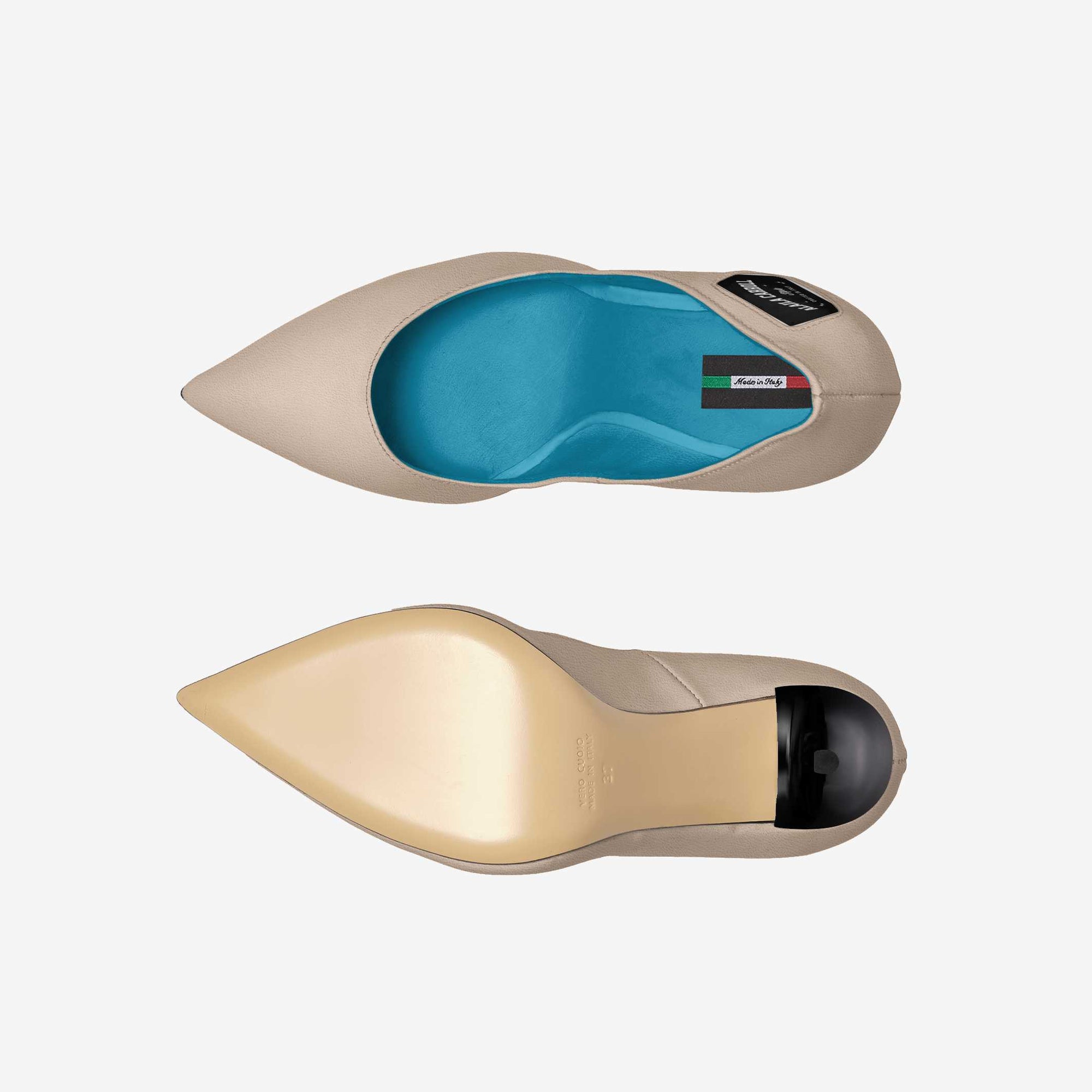 Full Cut High Heel Ivory with Black Heel | Italian Designer Pumps | Alaila Carroll Style