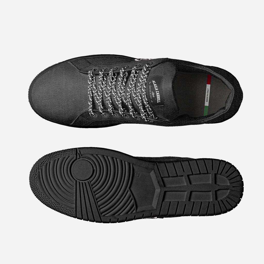 Eco Vintage Low Top Black Jeans | Sustainable Designer Denim Sneakers | Alaila Carroll Style