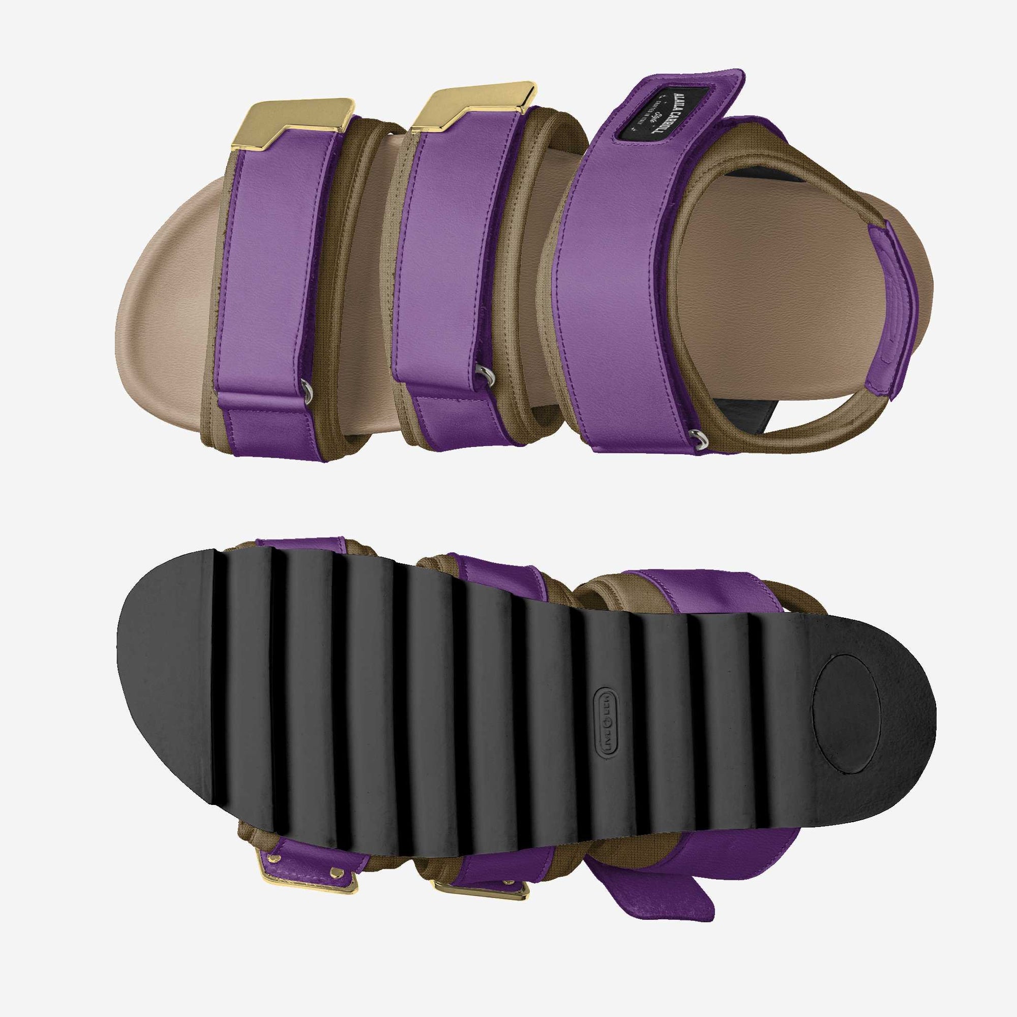 TRIPLE STRIPES LUXURY SANDAL – Mud Lycra & Mauve Leather