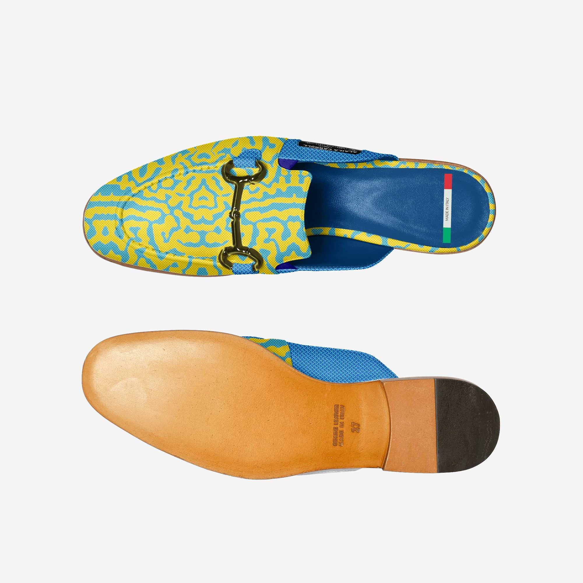Rich Slipper Design – Yellow & Blue Textile