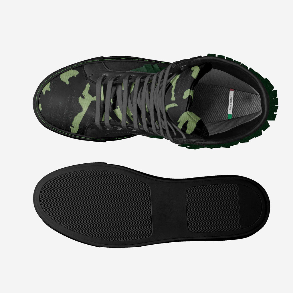 High-Top Fringe Sneaker – Green Camo & Black