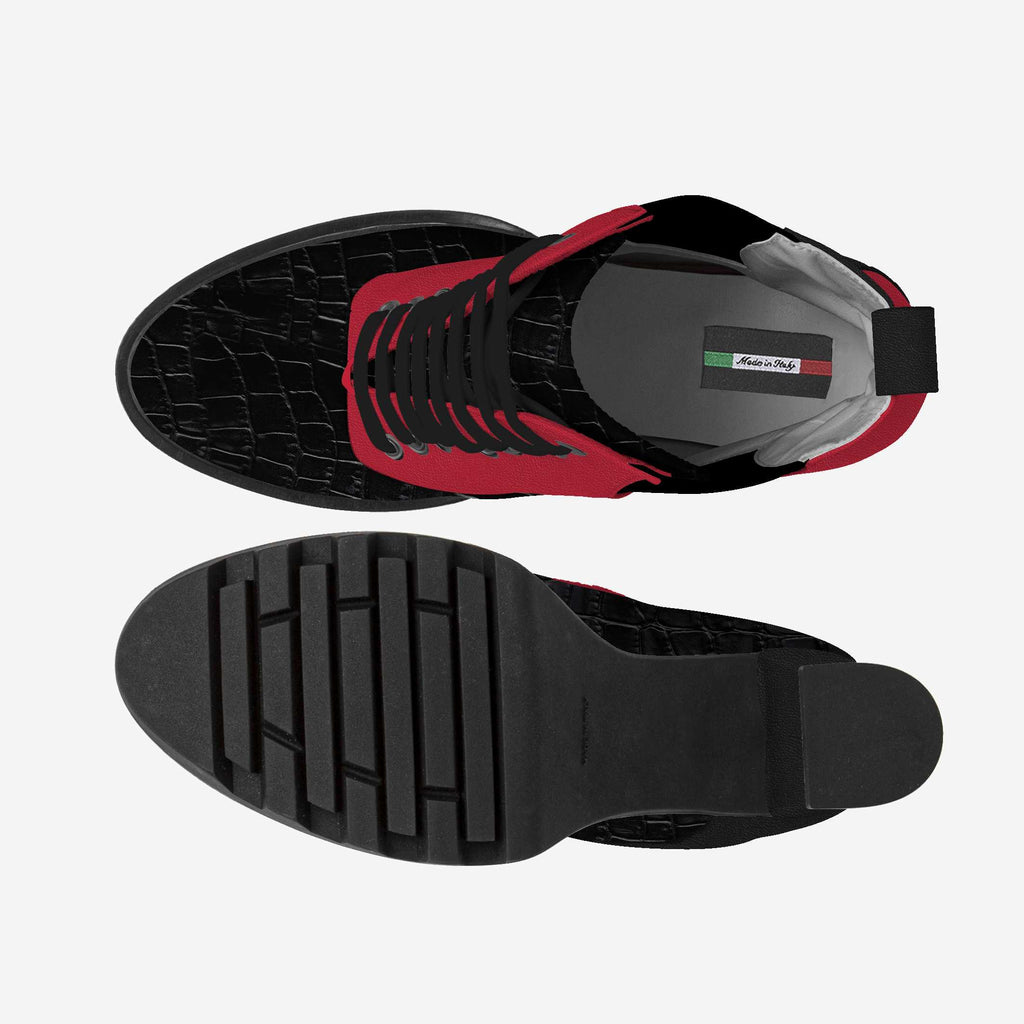Laced Designer Boot – Black Croc & Red