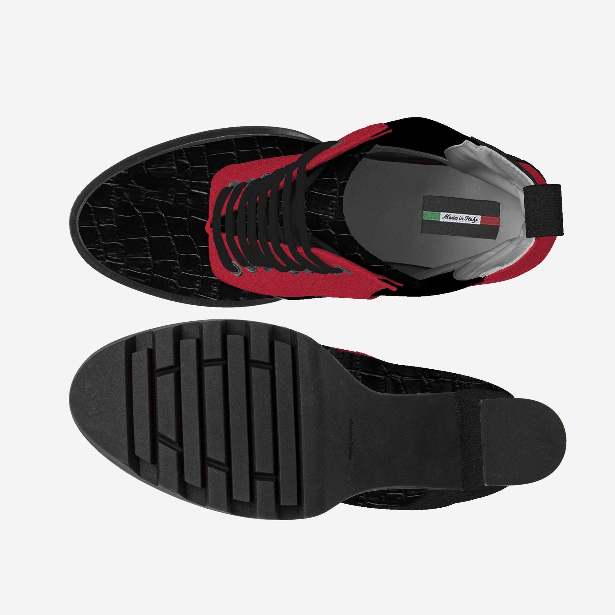 Laced Designer Boot – Black Croc & Red