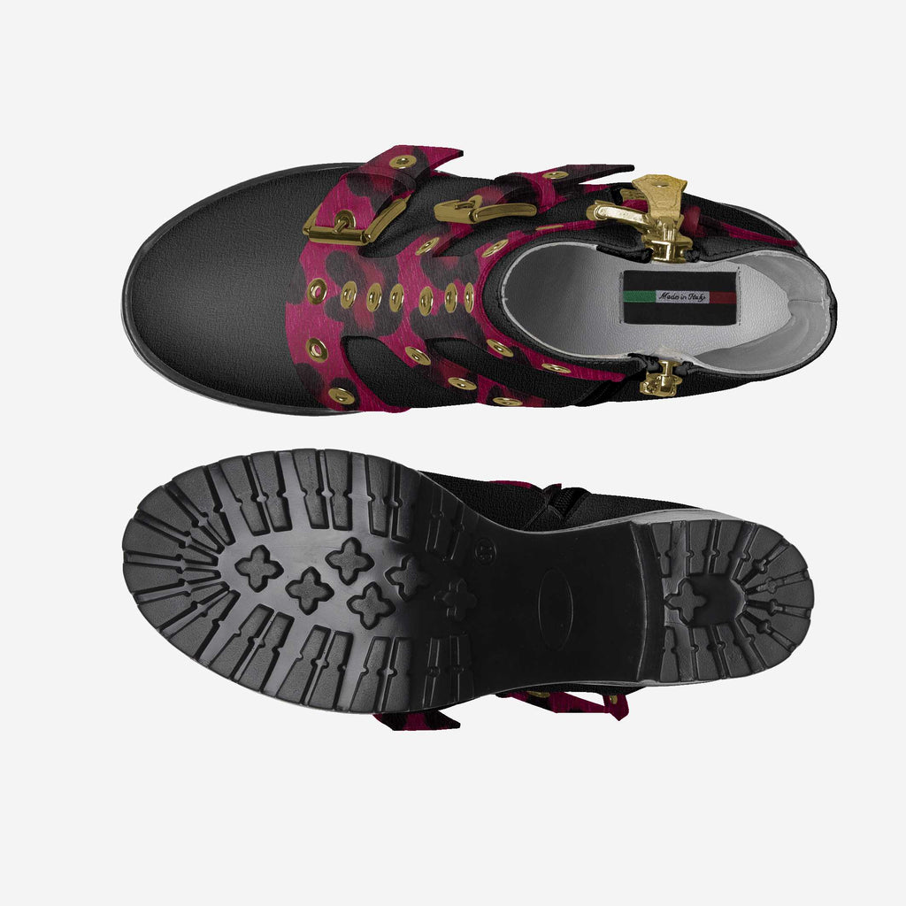 Triple Straps Boot Black & Purple Animal Print