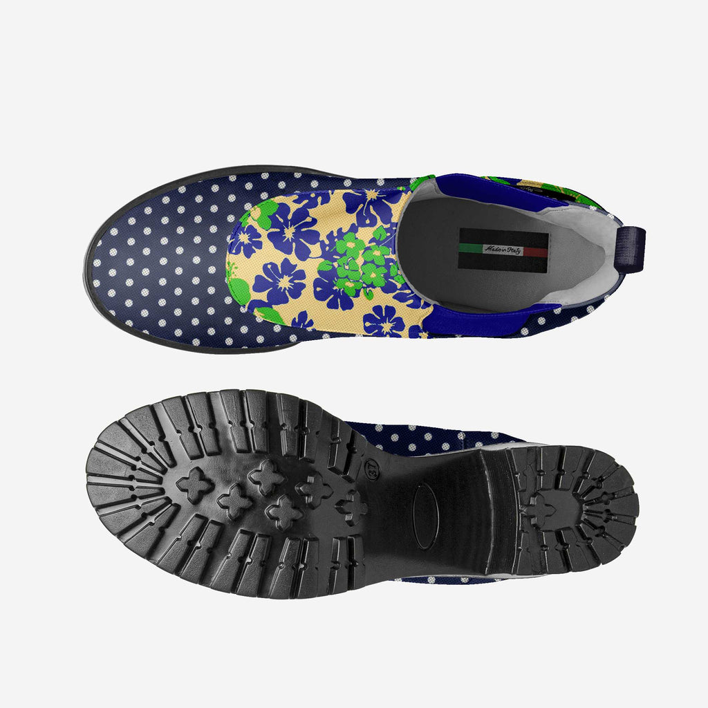 Slip-on Designer Boot Navy Polkadots & Green and Blue Flowers