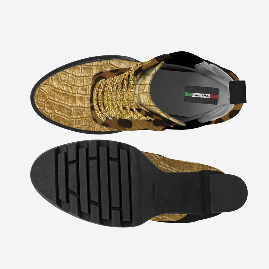 Laced Designer Boot Gold, Leopard, & Black