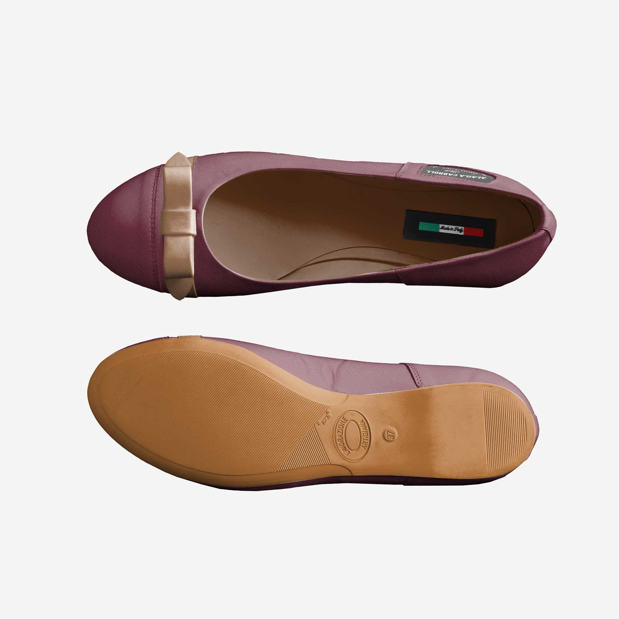Bow Ballerina Flat Burgundy & Cognac – Elegant Italian Women’s Flats | Alaila Carroll Style