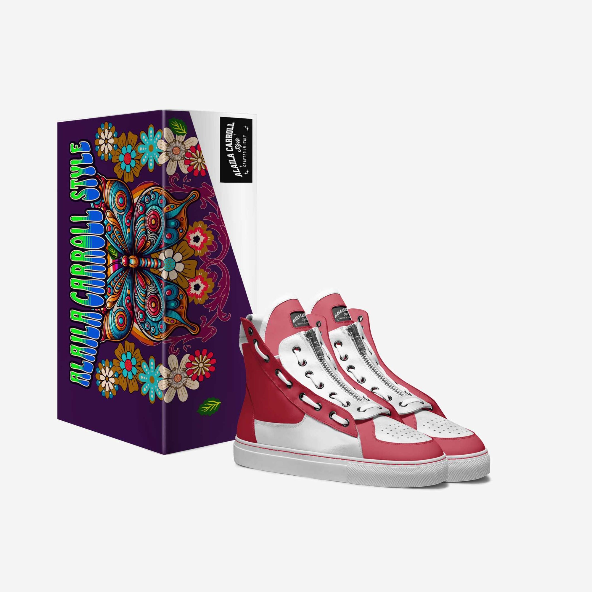 Designer Zipper High-Top Red & White