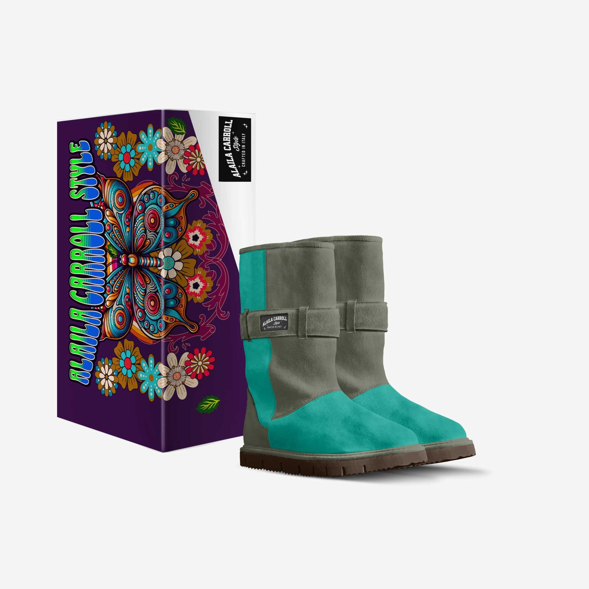 Belted Mid-Boot Sky Blue & Grey