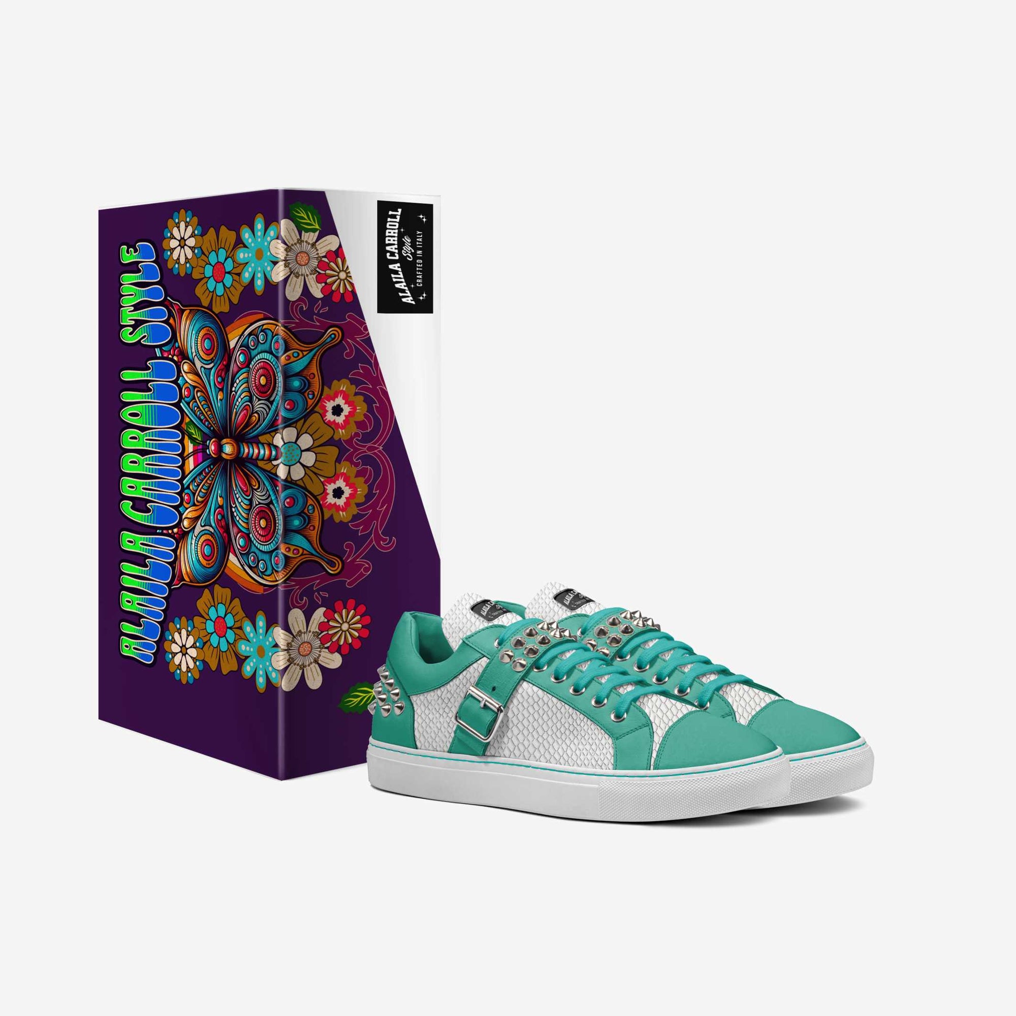 SPIKE FASHION LOW TOP Aquatic, White Python, & Sliver
