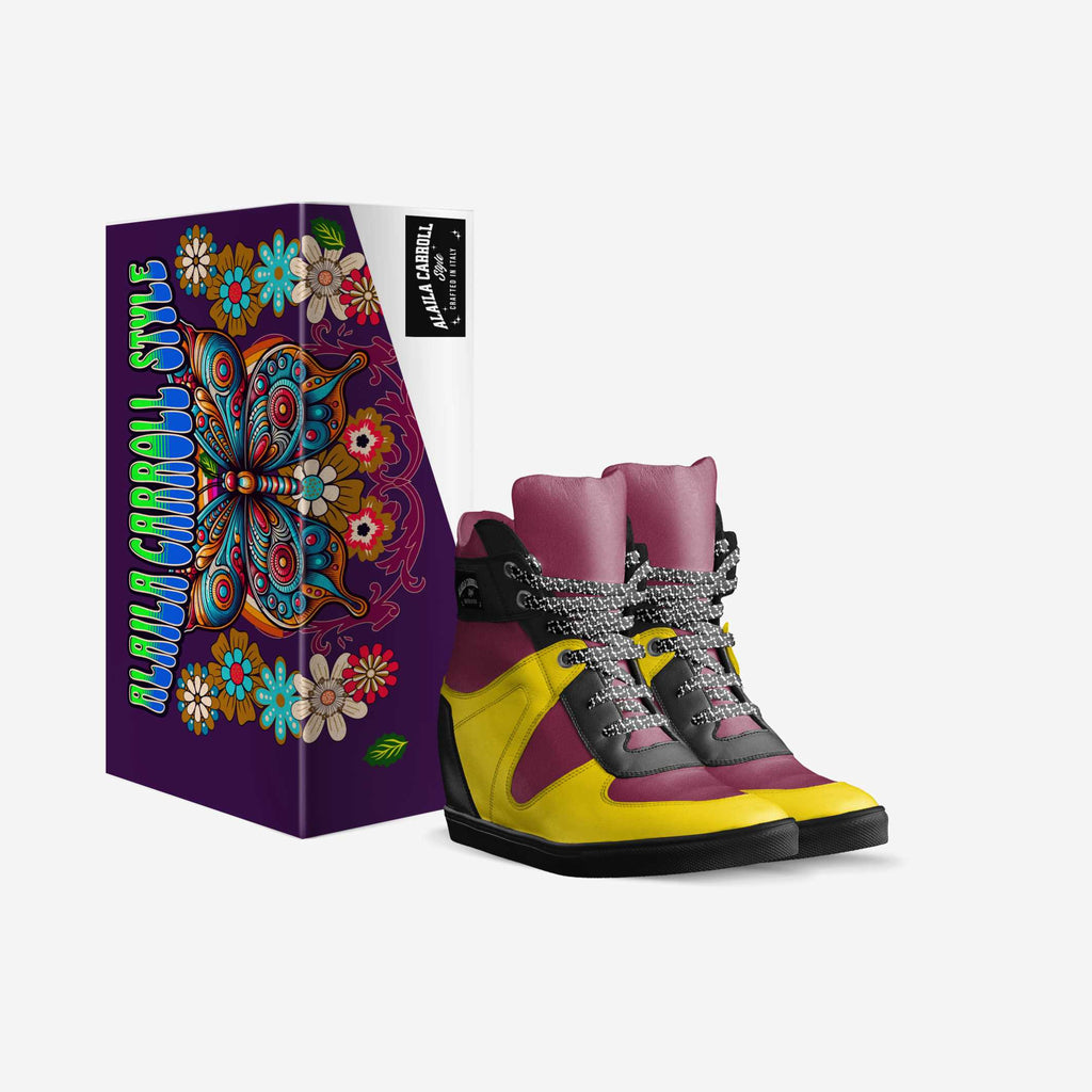 Lace Up Wedge Sneaker Maroon, Yellow, Black