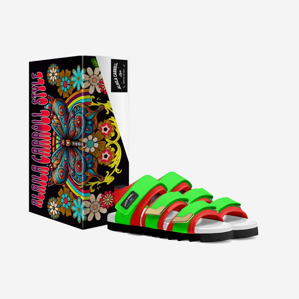 TRIPLE STRIPES LUXURY SANDAL – Red, Neon Green, White & Black