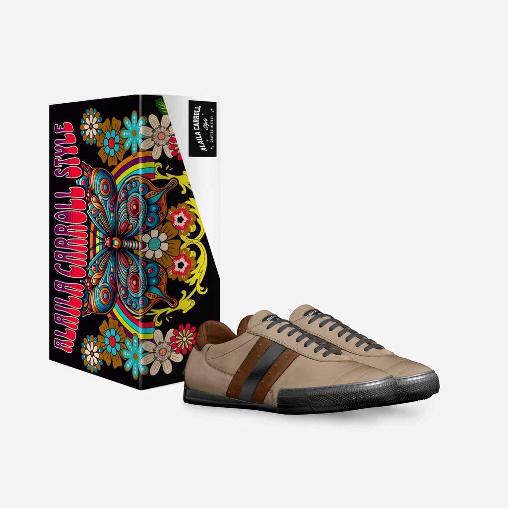 Soccer Style Stripe Nude, Ostrich Brown & Black | Luxury Indoor Soccer Sneakers | Alaila Carroll Style