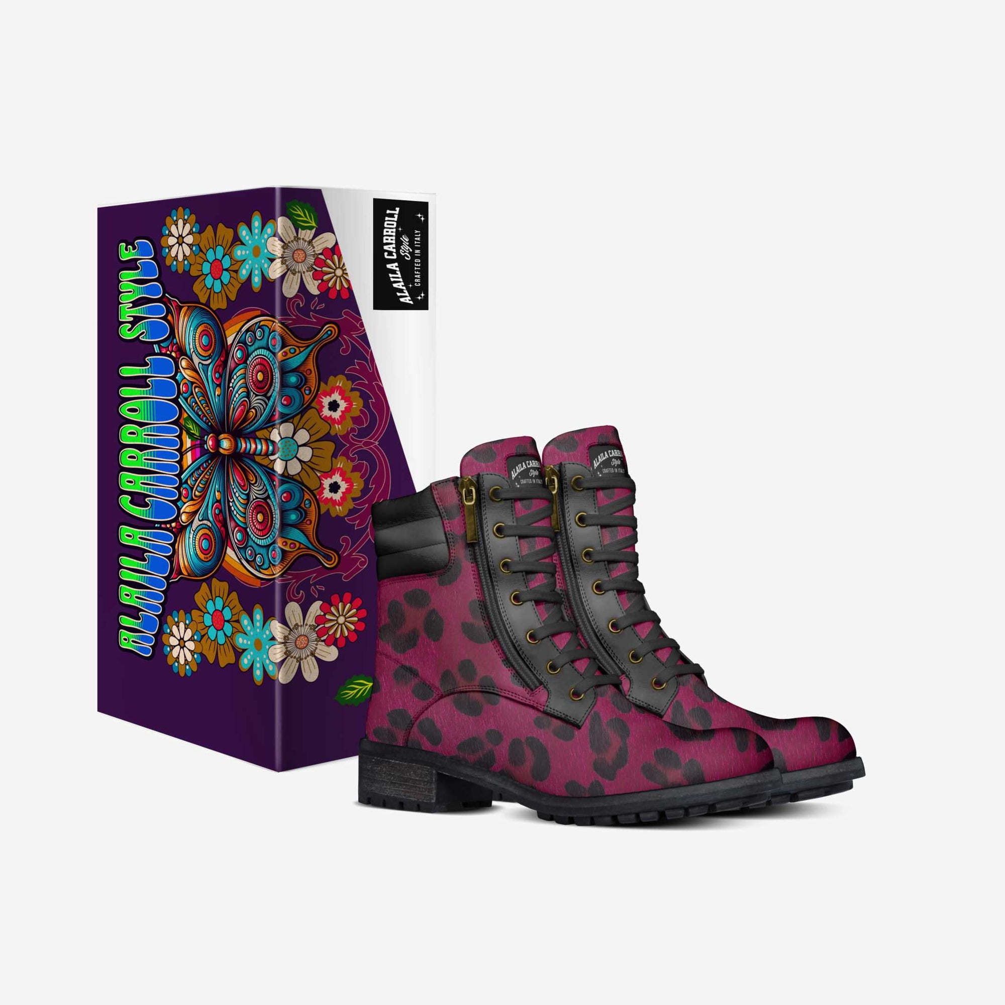 Zip Military Boot Purple Leopard Print
