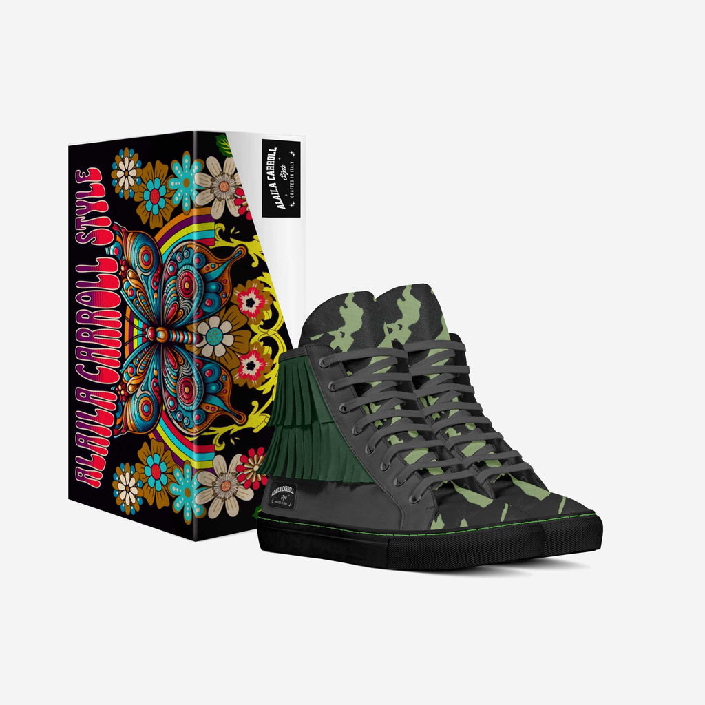 High-Top Fringe Sneaker – Green Camo & Black
