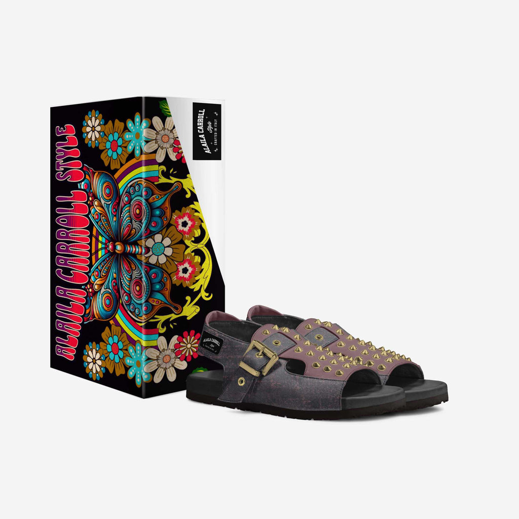 Spikes Luxury Sandal Vintage Red Textile & Wine | Rock-Inspired Designer Sandals | Alaila Carroll Style