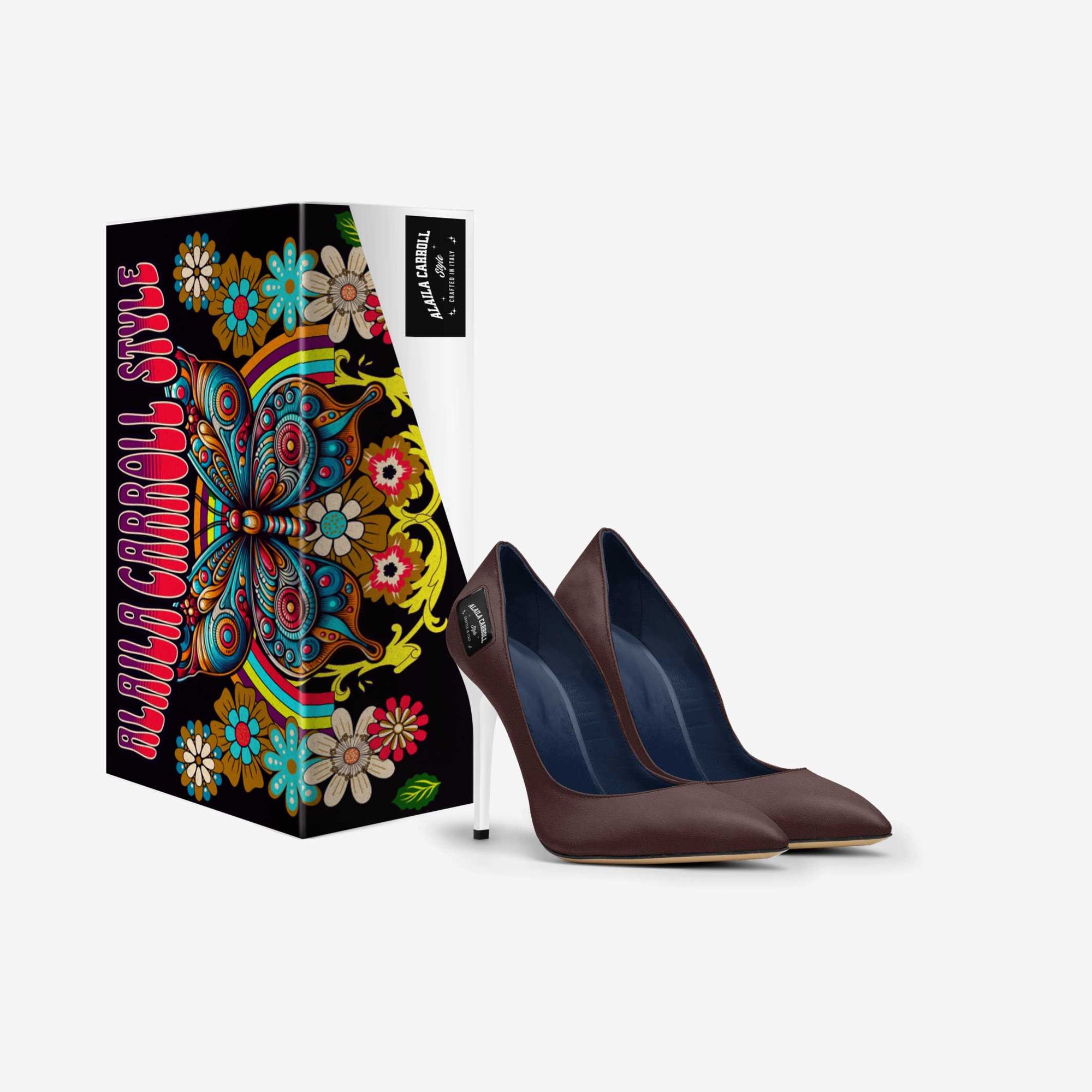 Full Cut High Heel Dark Brown with White Heel | Italian Designer Pumps | Alaila Carroll Style