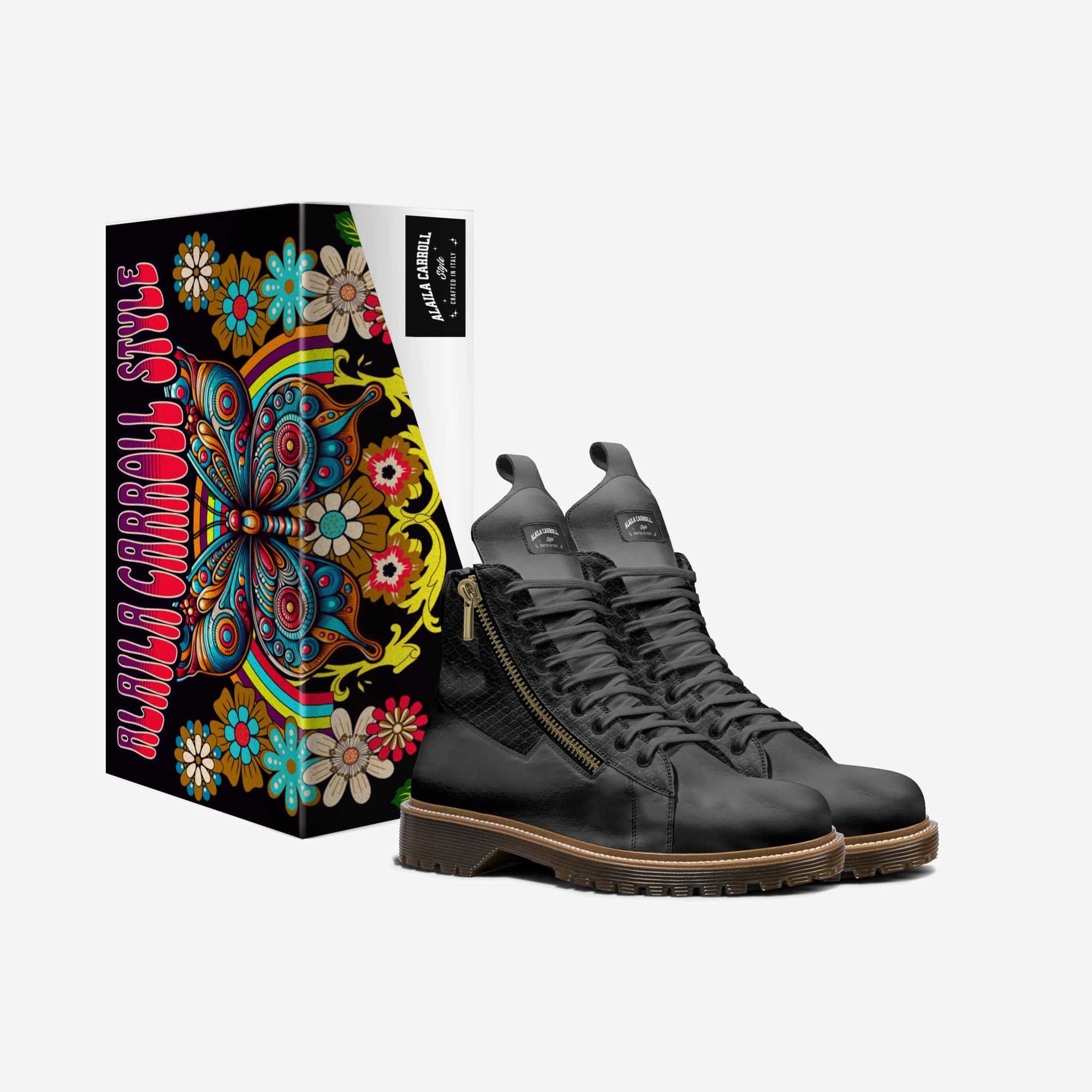 ZIP Boot High Top Varnish Black & Python Black | Luxury Designer High Top Boots | Alaila Carroll Style