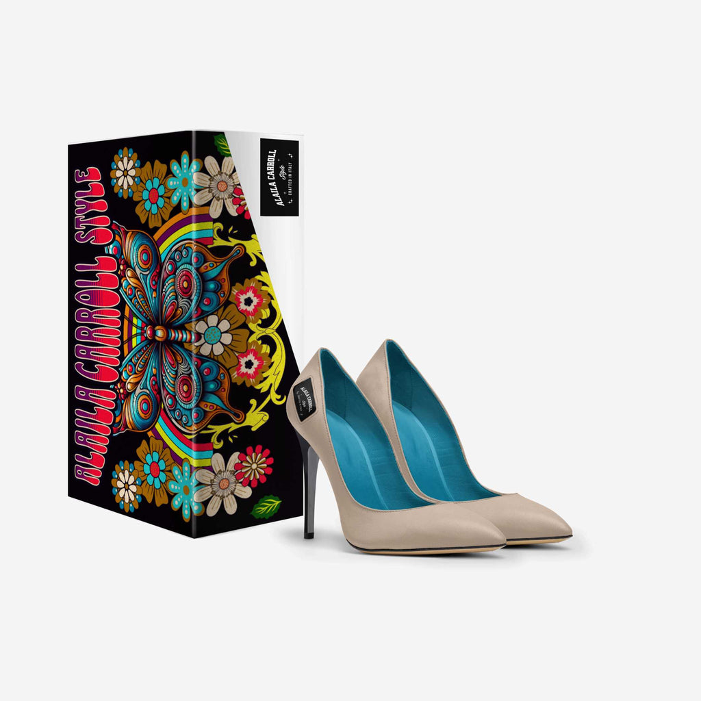 Full Cut High Heel Ivory with Black Heel | Italian Designer Pumps | Alaila Carroll Style