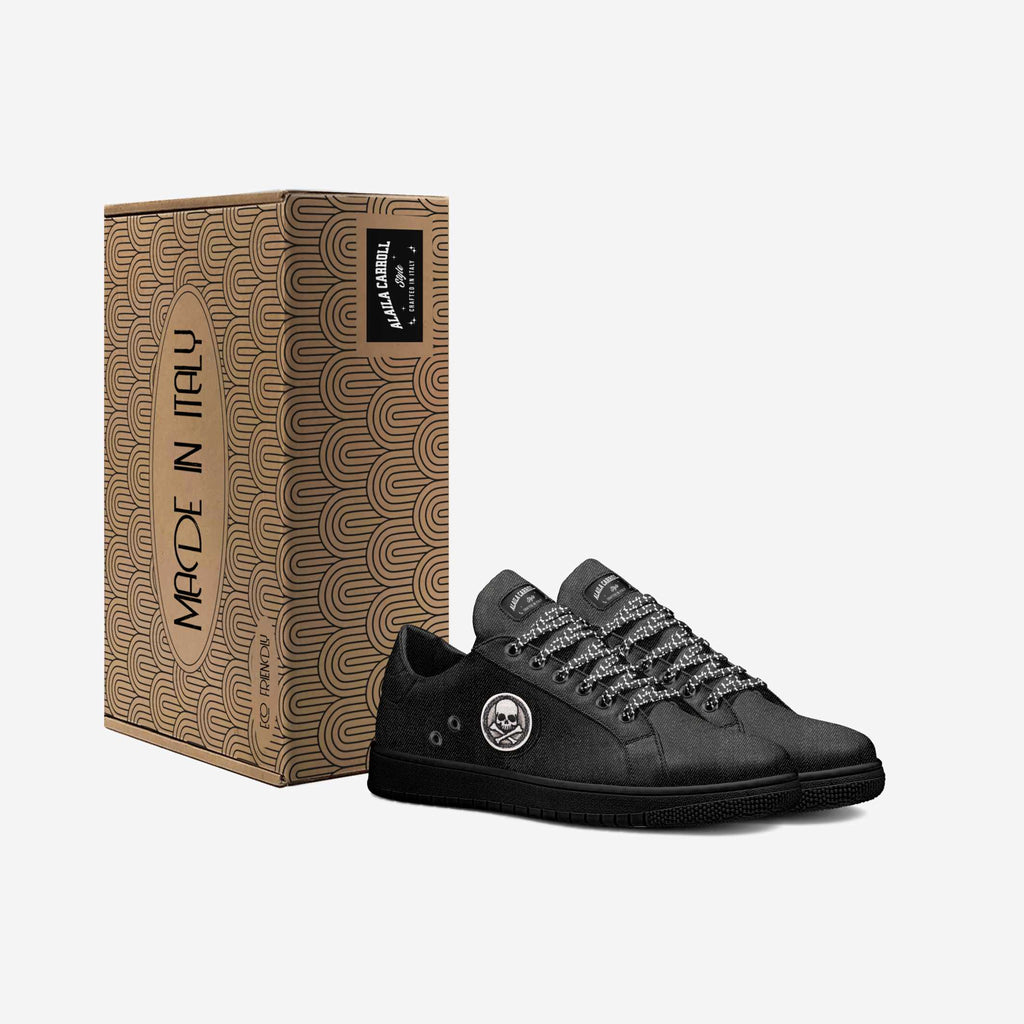 Eco Vintage Low Top Black Jeans | Sustainable Designer Denim Sneakers | Alaila Carroll Style