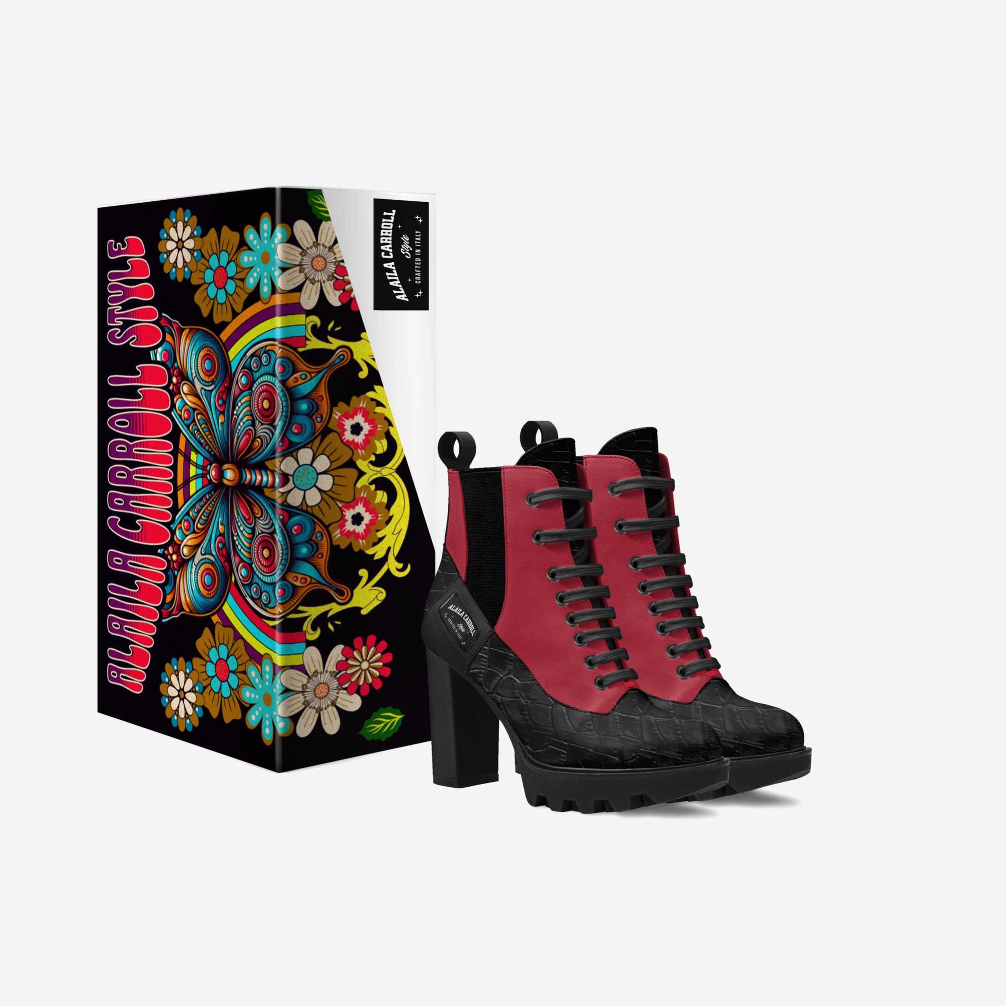 Laced Designer Boot – Black Croc & Red