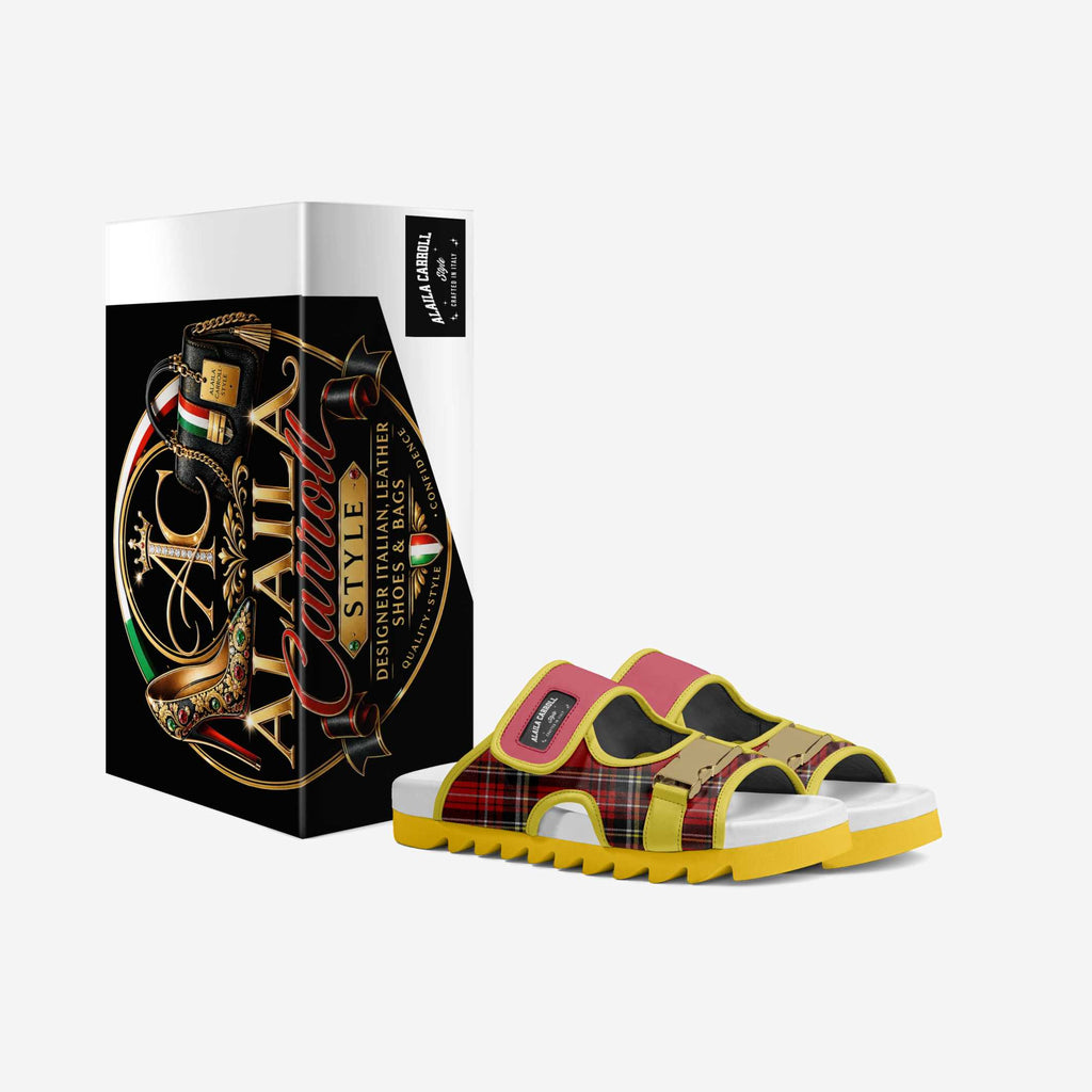 Limited-Edition Buckle Luxe Sandal Red Plaid & Canary | Luxury Designer Sandals | Alaila Carroll Style