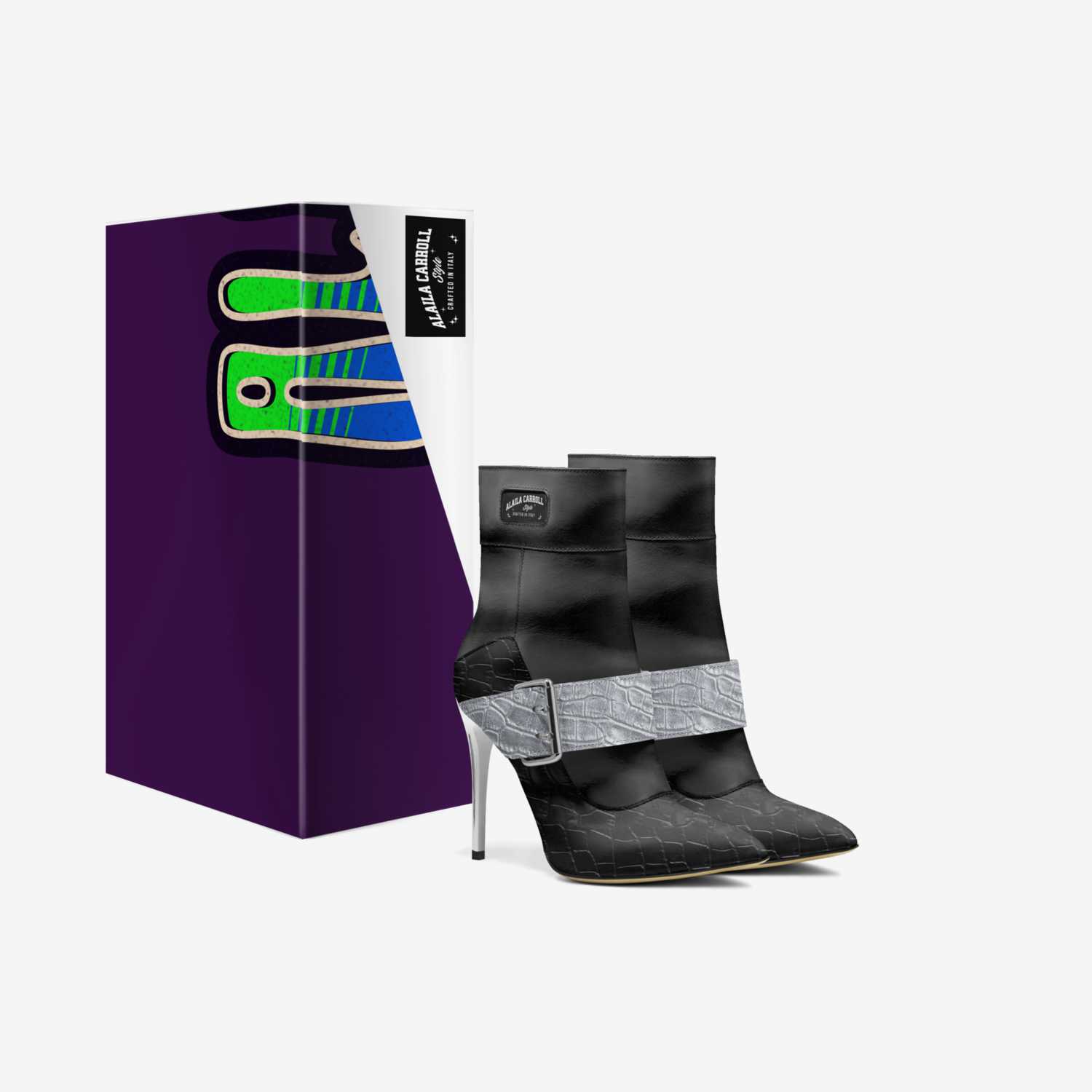 HIGH-HEEL BELT BOOT Black & Silver