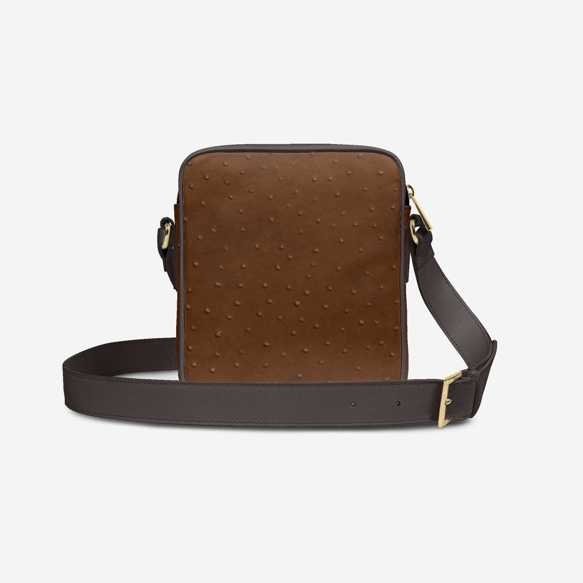 CROSS-BODY DESIGNER SHOULDER BAG – Brown Ostrich & Tobacco