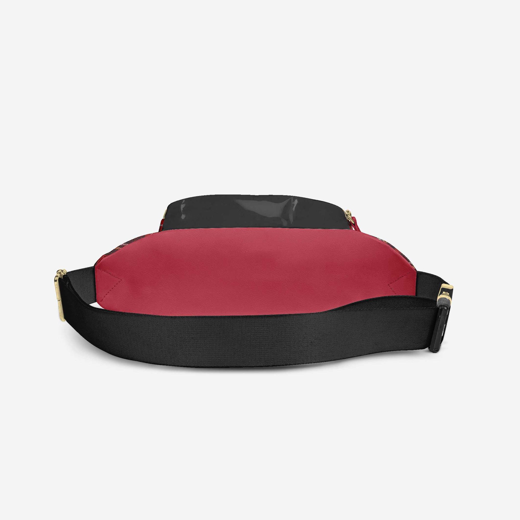 DESIGNER LUXE MULTI-POCKET BELT BAG Red Plaid, & Black