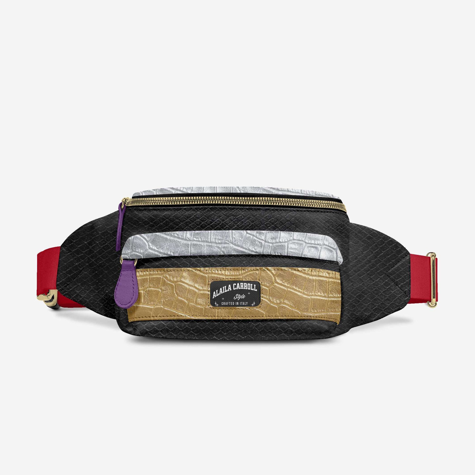 DESIGNER LUXE MULTI-POCKET BELT BAG Black, Purple, Red, Silver, and Gold