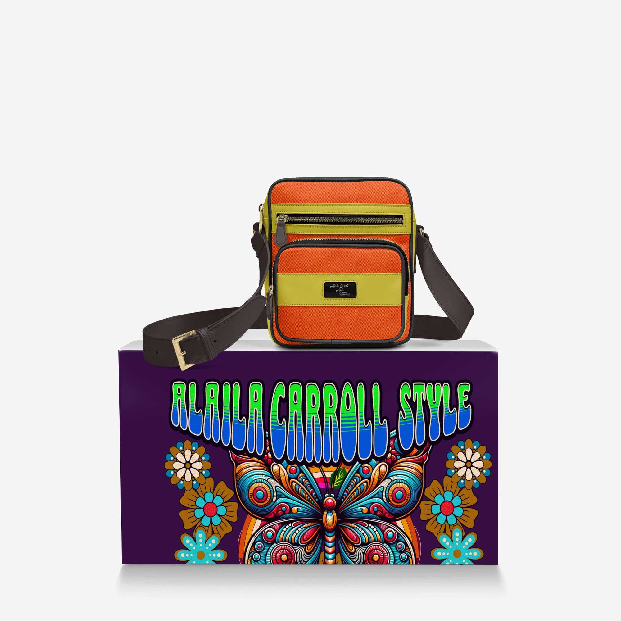 CROSS-BODY DESIGNER SHOULDERBAG Mustard, Orange, & Black