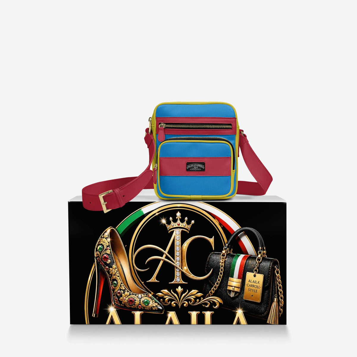 Cross-Body Designer Shoulder Bag Canary, Santa Claus & Textile Electric Blue – Color Without Limits