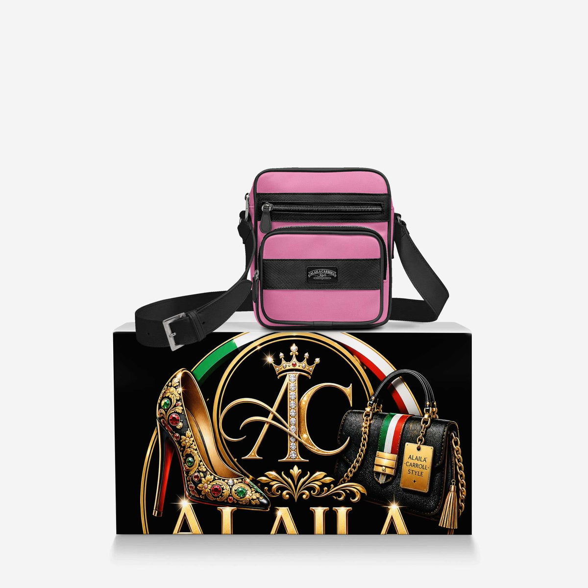 Cross-Body Designer Shoulder Bag Textile Pink & Python Print Black – Bold Texture Meets Everyday Luxury