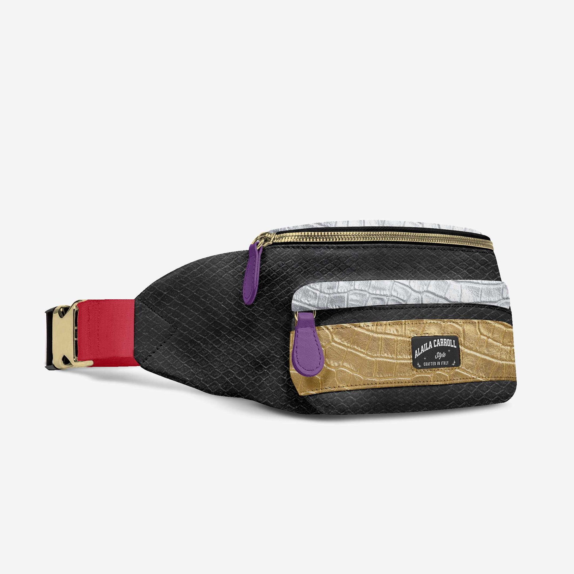 DESIGNER LUXE MULTI-POCKET BELT BAG Black, Purple, Red, Silver, and Gold