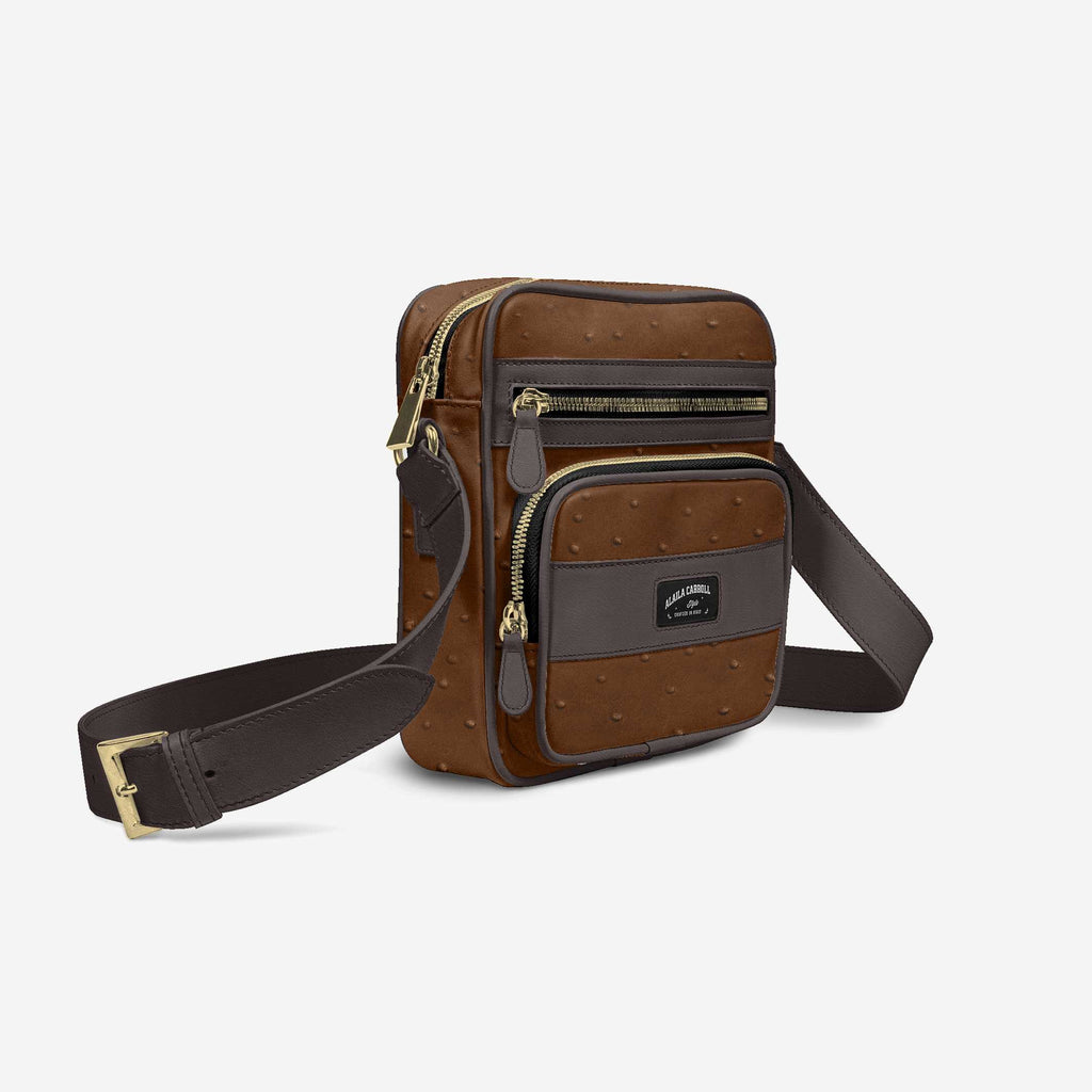 CROSS-BODY DESIGNER SHOULDER BAG – Brown Ostrich & Tobacco