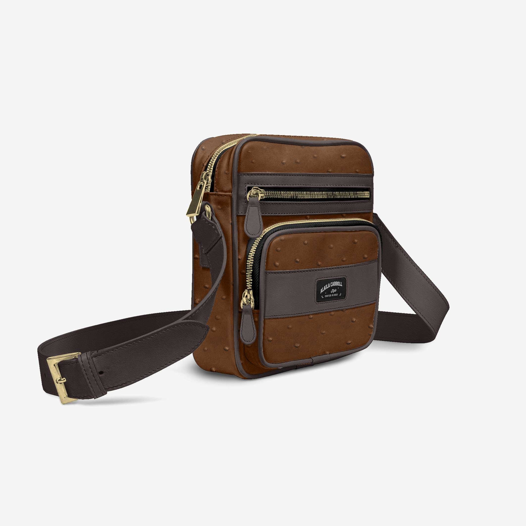 CROSS-BODY DESIGNER SHOULDER BAG – Brown Ostrich & Tobacco