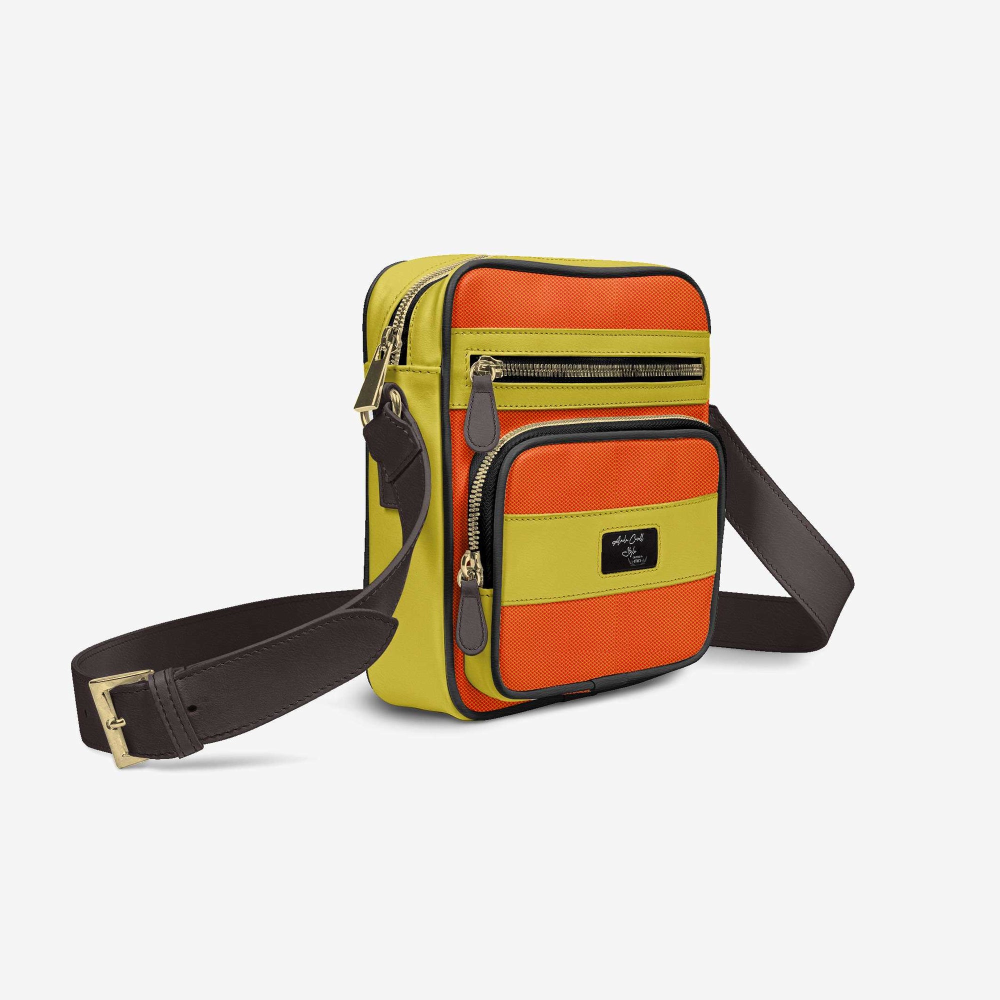 CROSS-BODY DESIGNER SHOULDERBAG Mustard, Orange, & Black
