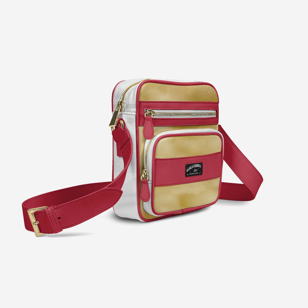 Cross-Body Designer Shoulder Bag Gold, White & Red – Luxury Meets Everyday Functionality
