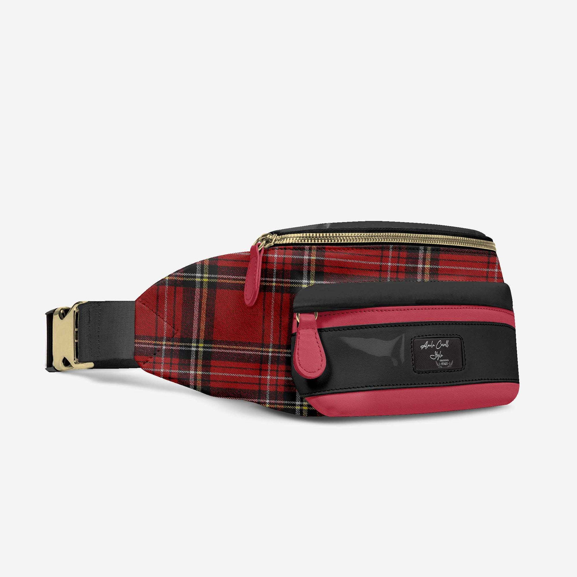 DESIGNER LUXE MULTI-POCKET BELT BAG Red Plaid, & Black