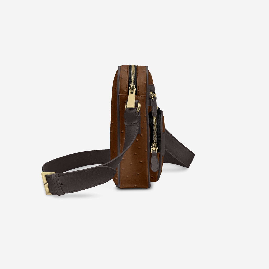 CROSS-BODY DESIGNER SHOULDER BAG – Brown Ostrich & Tobacco