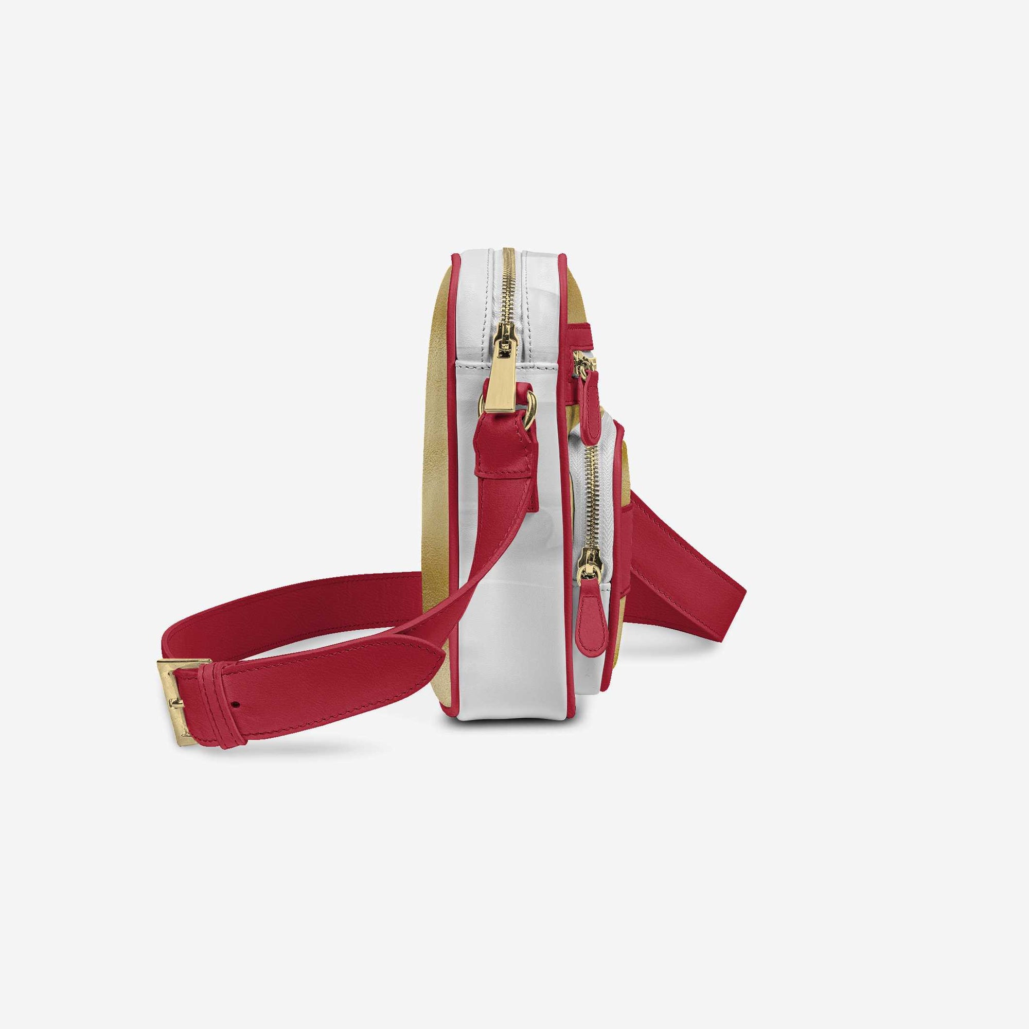 Cross-Body Designer Shoulder Bag Gold, White & Red – Luxury Meets Everyday Functionality