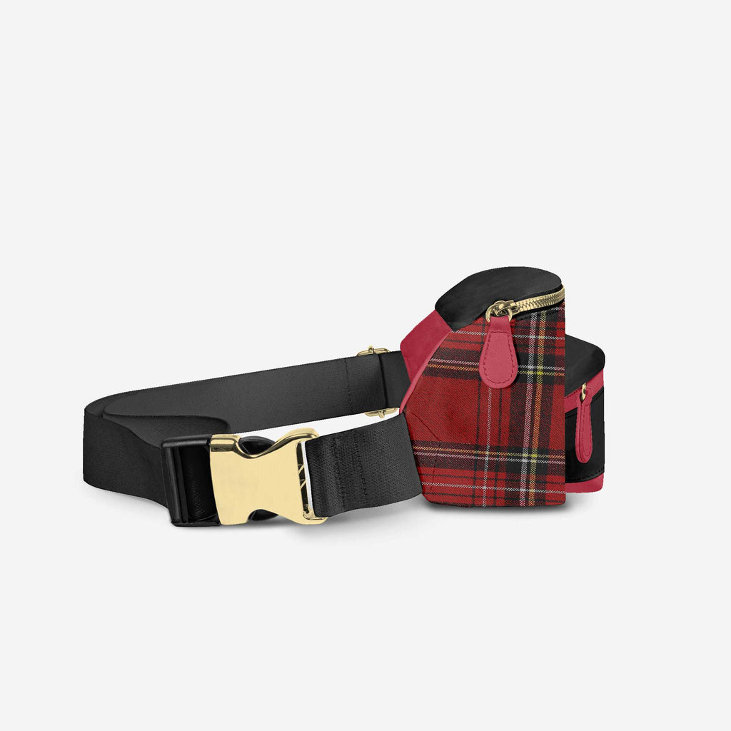 DESIGNER LUXE MULTI-POCKET BELT BAG Red Plaid, & Black
