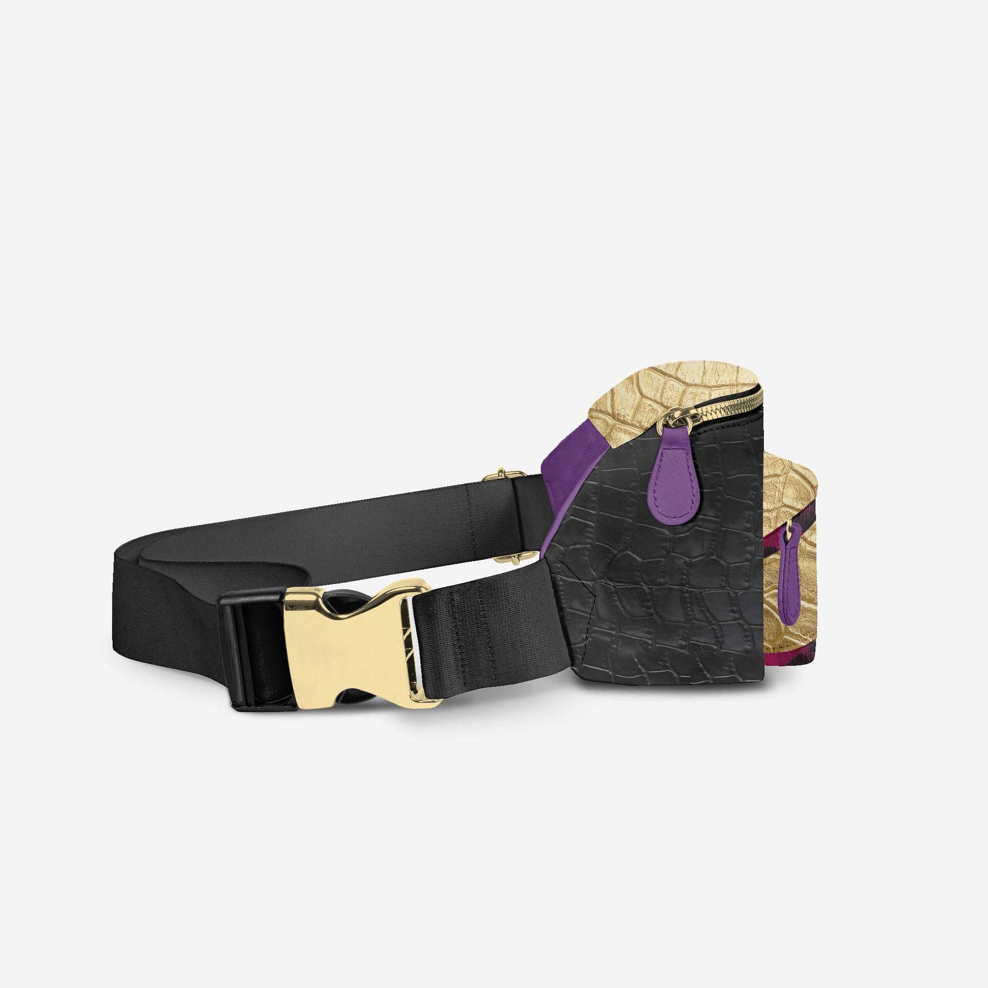 DESIGNER LUXE MULTI-POCKET BELT BAG Black, Purple, & Gold