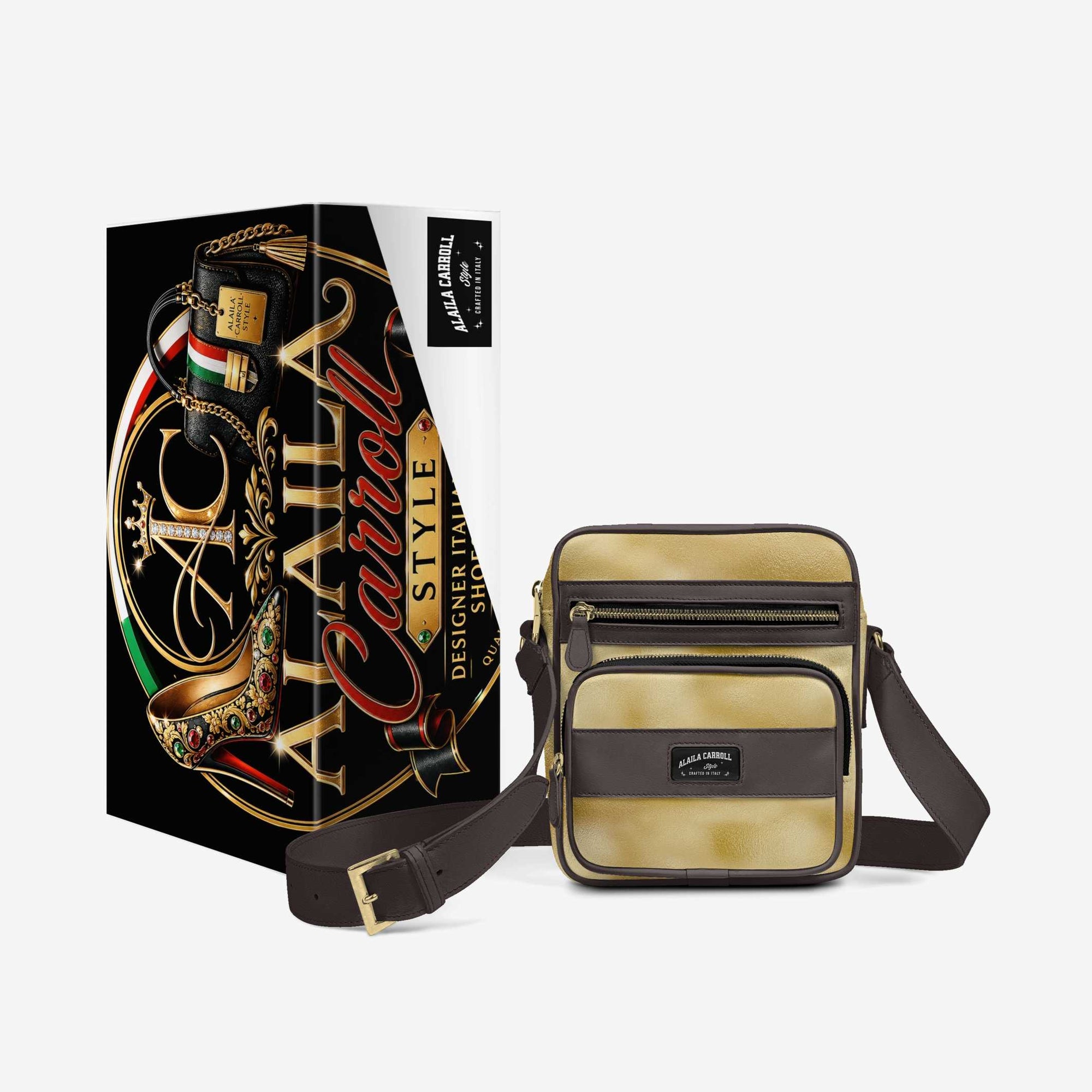 Cross-Body Designer Shoulder Bag Gold & Tobacco – Luxury Meets Everyday Functionality