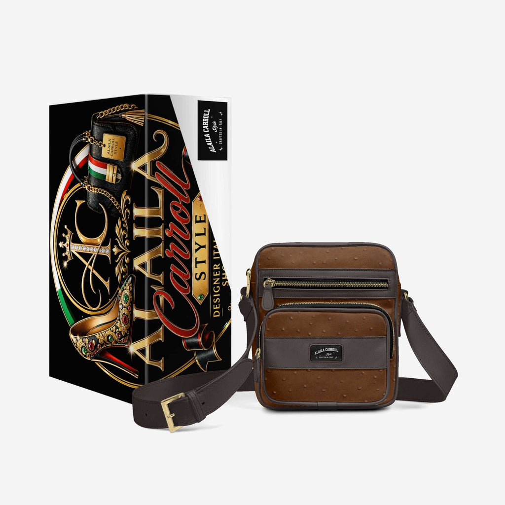CROSS-BODY DESIGNER SHOULDER BAG – Brown Ostrich & Tobacco