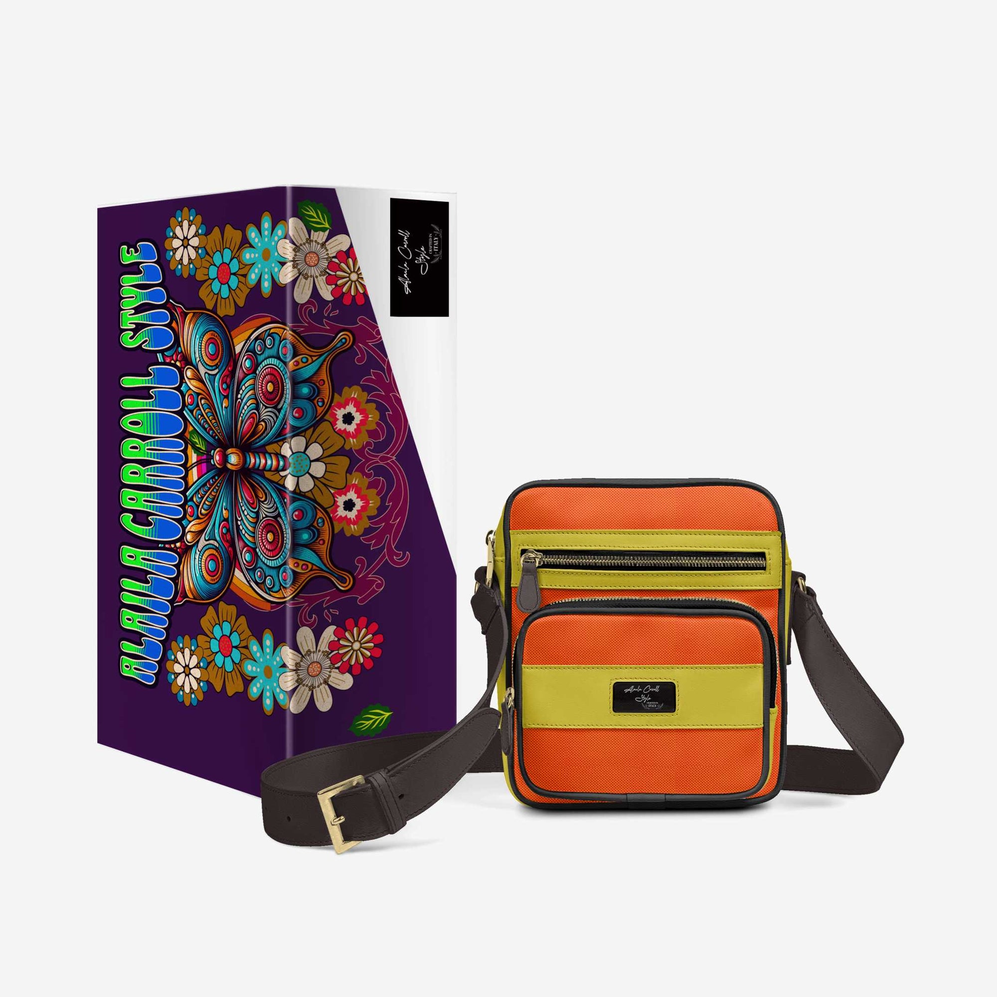 CROSS-BODY DESIGNER SHOULDERBAG Mustard, Orange, & Black