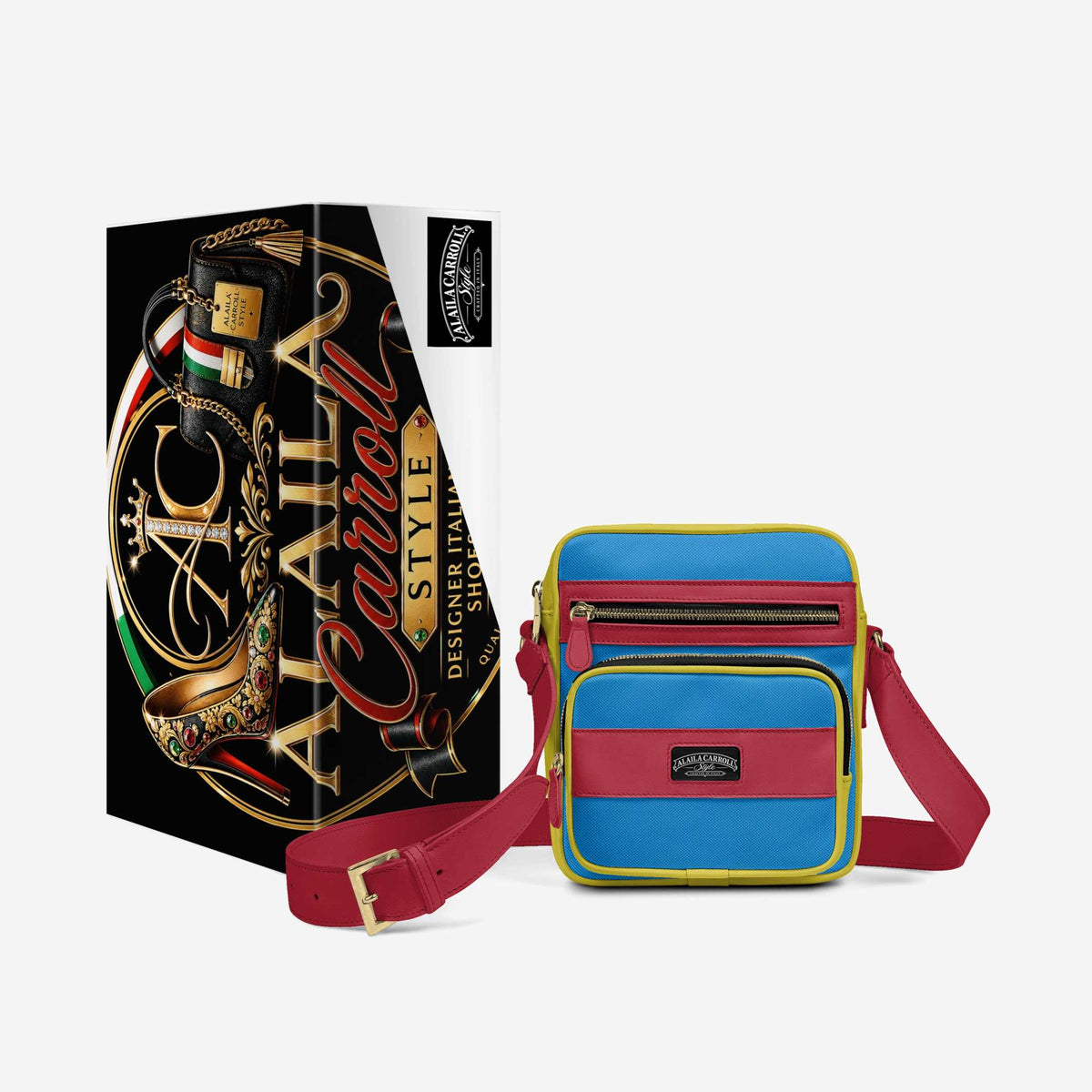 Cross-Body Designer Shoulder Bag Canary, Santa Claus & Textile Electric Blue – Color Without Limits