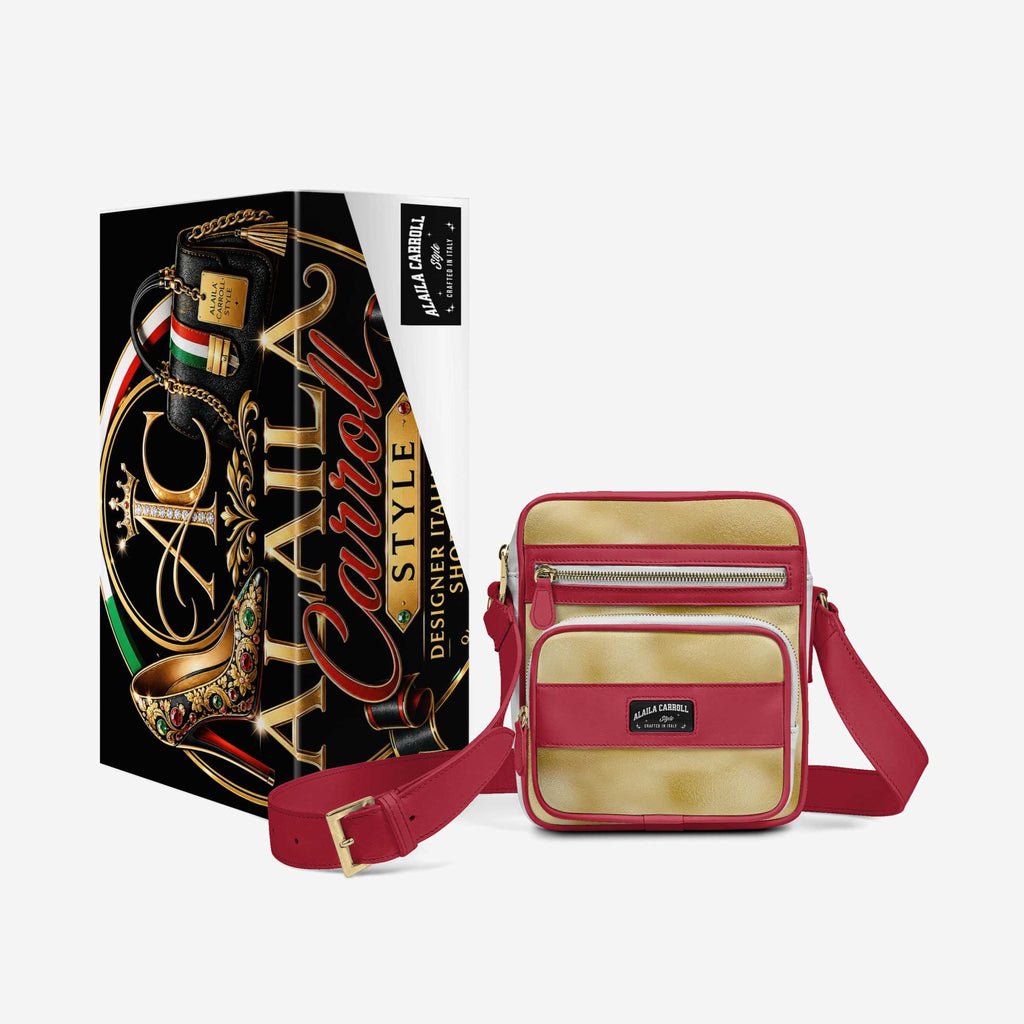 Cross-Body Designer Shoulder Bag Gold, White & Red – Luxury Meets Everyday Functionality