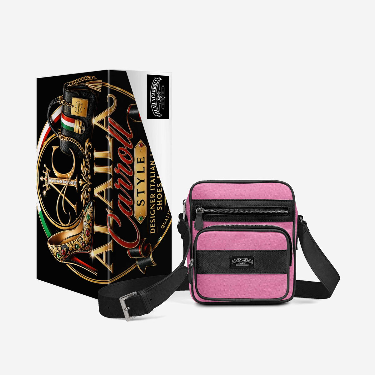 Cross-Body Designer Shoulder Bag Textile Pink & Python Print Black – Bold Texture Meets Everyday Luxury