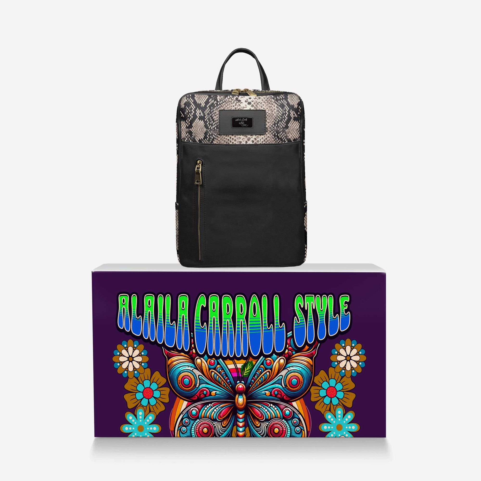 DESIGNER LUXE URBAN ZIP BACKPACK Black & Python